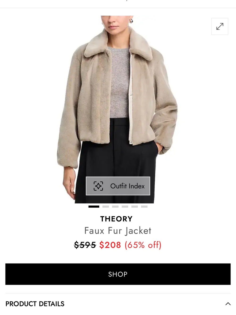 Theory Women's Grey Zip-Front Faux Fur Jacket w/ Pockets Size S